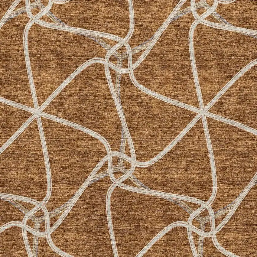 Rust And Ivory Geometric Washable Area Rug With UV Protection Photo 2