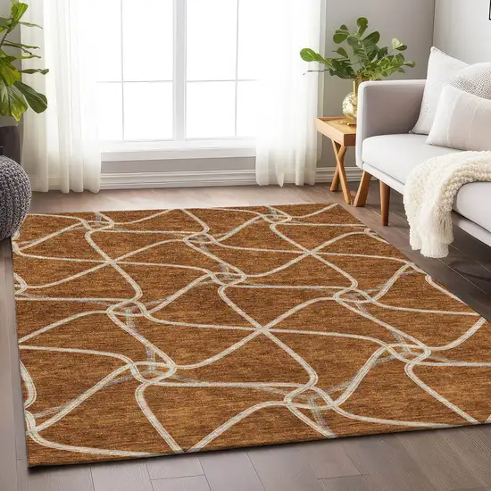 Rust And Ivory Geometric Washable Area Rug With UV Protection Photo 4
