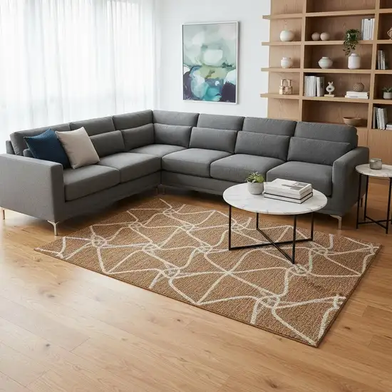 Rust And Ivory Geometric Washable Area Rug With UV Protection Photo 2