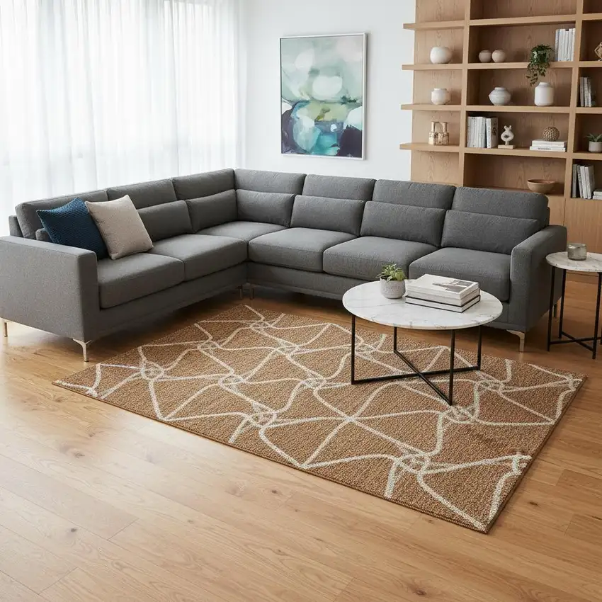 Rust And Ivory Geometric Washable Area Rug With UV Protection Photo 2