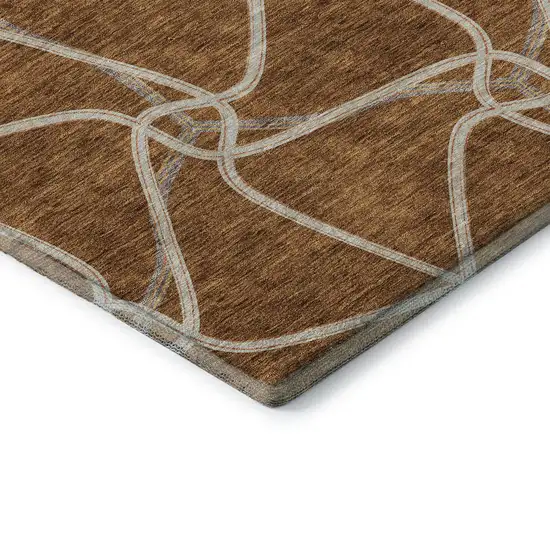 Rust And Ivory Geometric Washable Area Rug With UV Protection Photo 7