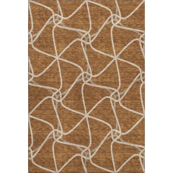 Rust And Ivory Geometric Washable Area Rug With UV Protection Photo 1