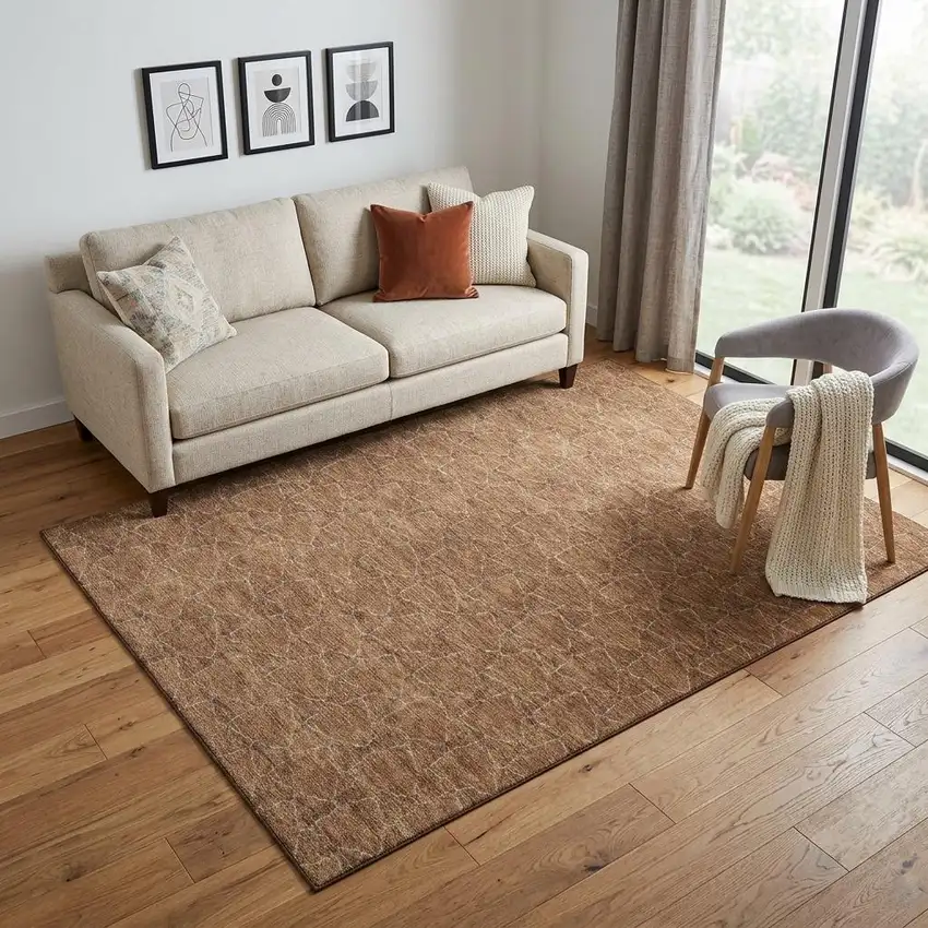 Rust And Ivory Geometric Washable Area Rug With UV Protection Photo 1