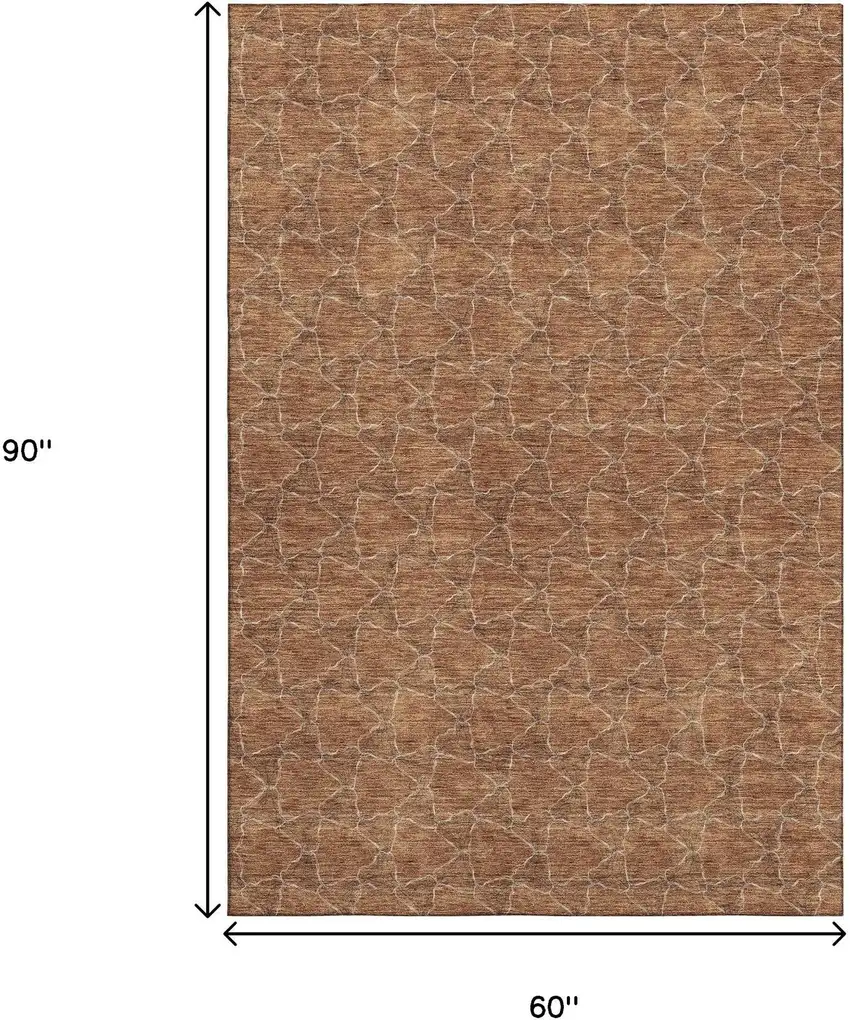 Rust And Ivory Geometric Washable Area Rug With UV Protection Photo 9