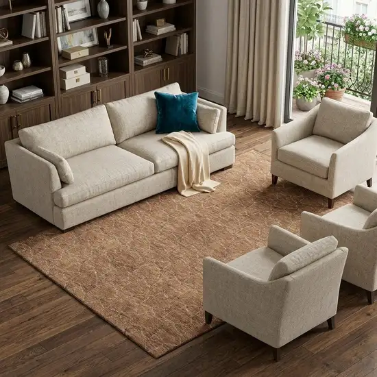 Rust And Ivory Geometric Washable Area Rug With UV Protection Photo 1
