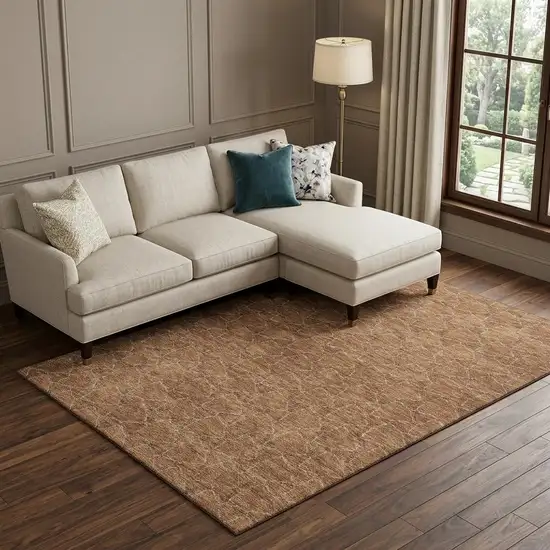 Rust And Ivory Geometric Washable Area Rug With UV Protection Photo 1