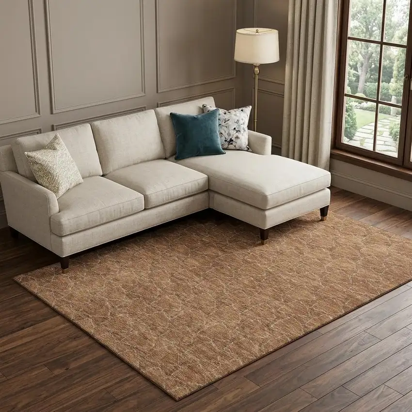 Rust And Ivory Geometric Washable Area Rug With UV Protection Photo 1