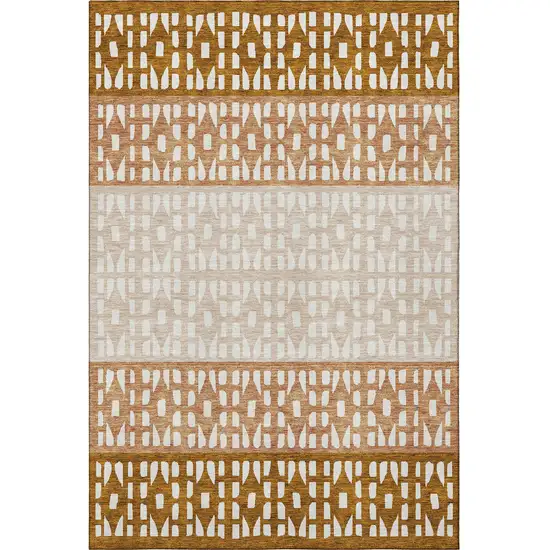 Rust And Ivory Geometric Washable Area Rug With UV Protection Photo 3