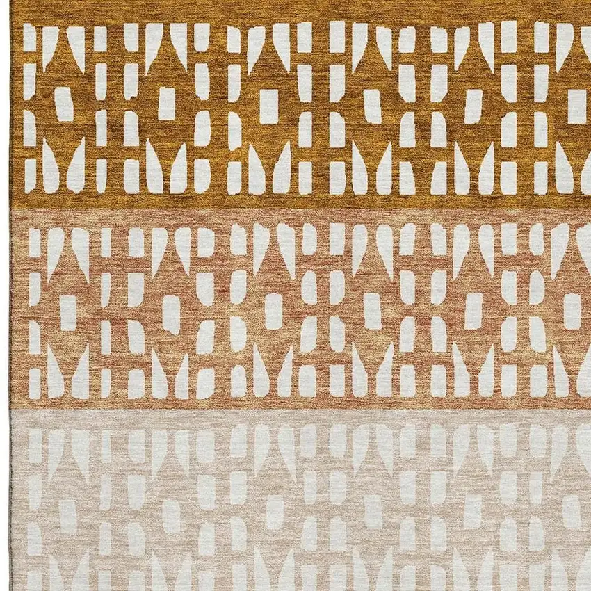 Rust And Ivory Geometric Washable Area Rug With UV Protection Photo 2