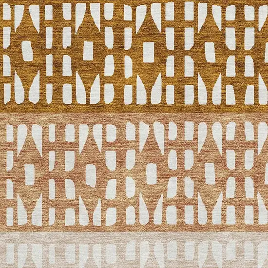 Rust And Ivory Geometric Washable Area Rug With UV Protection Photo 2