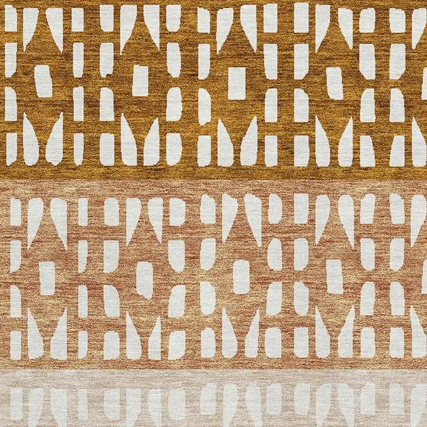 Rust And Ivory Geometric Washable Area Rug With UV Protection Photo 2