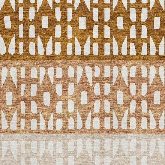 Rust And Ivory Geometric Washable Area Rug With UV Protection Photo 2