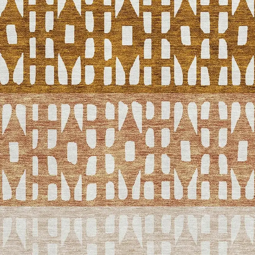 Rust And Ivory Geometric Washable Area Rug With UV Protection Photo 2