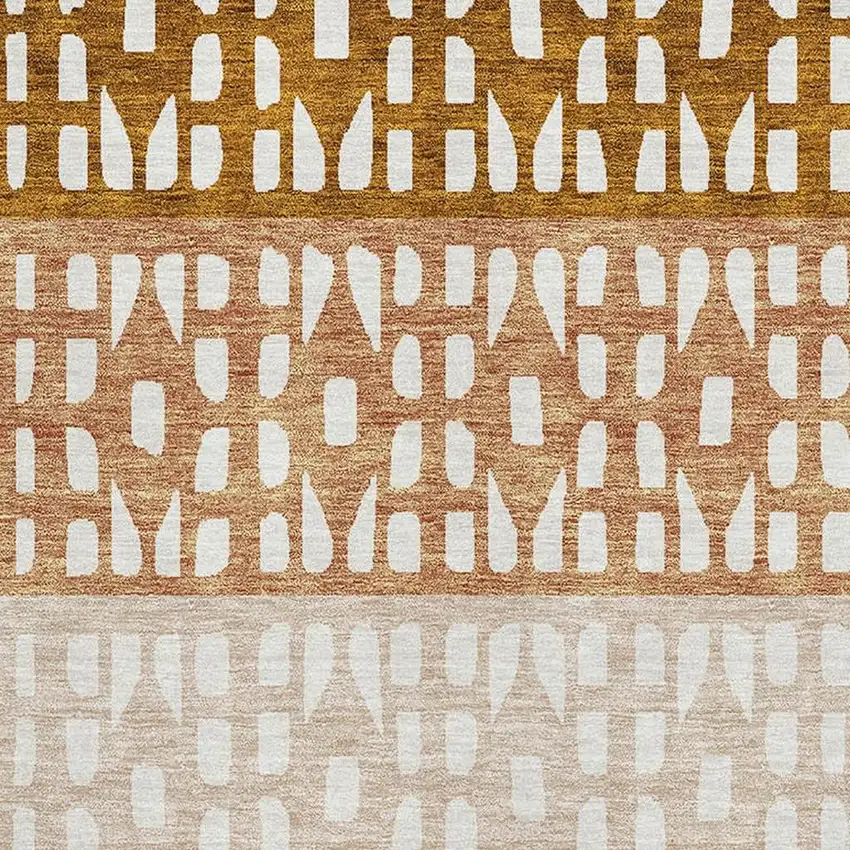 Rust And Ivory Geometric Washable Area Rug With UV Protection Photo 2