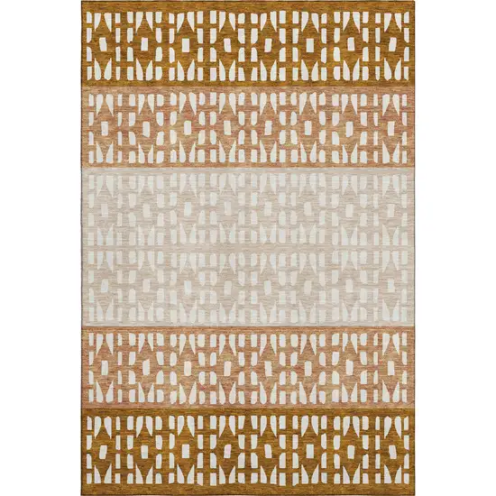 Rust And Ivory Geometric Washable Area Rug With UV Protection Photo 1