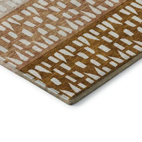 Rust And Ivory Geometric Washable Area Rug With UV Protection Photo 7
