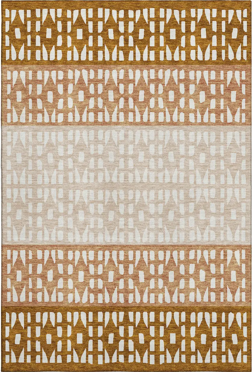 Rust And Ivory Geometric Washable Area Rug With UV Protection Photo 1