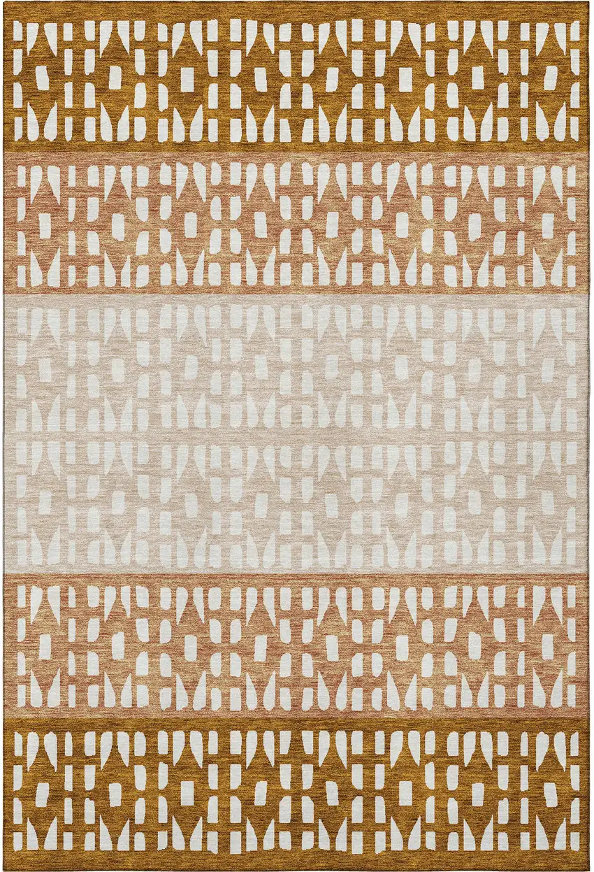 Rust And Ivory Geometric Washable Area Rug With UV Protection Photo 3