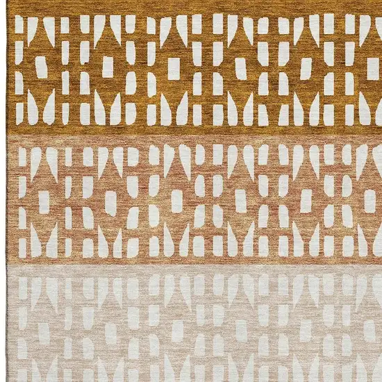 Rust And Ivory Geometric Washable Area Rug With UV Protection Photo 2