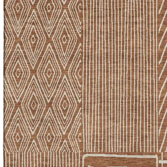 Rust And Ivory Geometric Washable Area Rug With UV Protection Photo 3