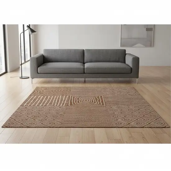Rust And Ivory Geometric Washable Area Rug With UV Protection Photo 2