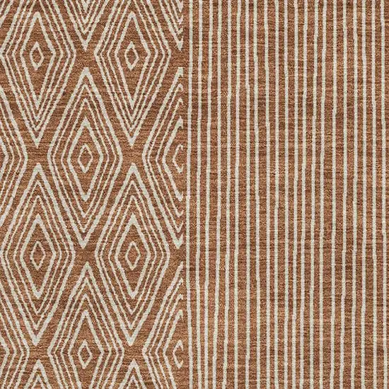 Rust And Ivory Geometric Washable Area Rug With UV Protection Photo 2