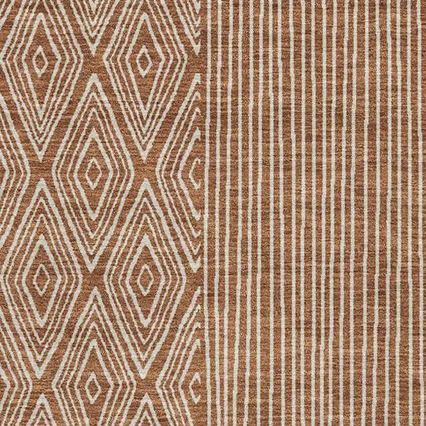 Rust And Ivory Geometric Washable Area Rug With UV Protection Photo 2