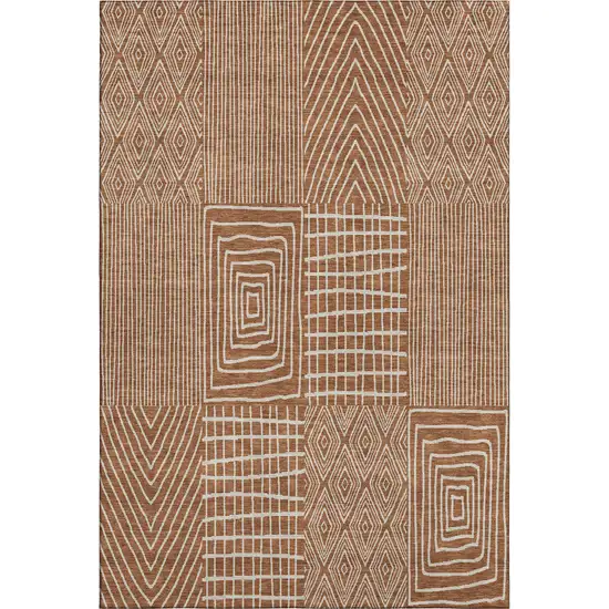 Rust And Ivory Geometric Washable Area Rug With UV Protection Photo 1