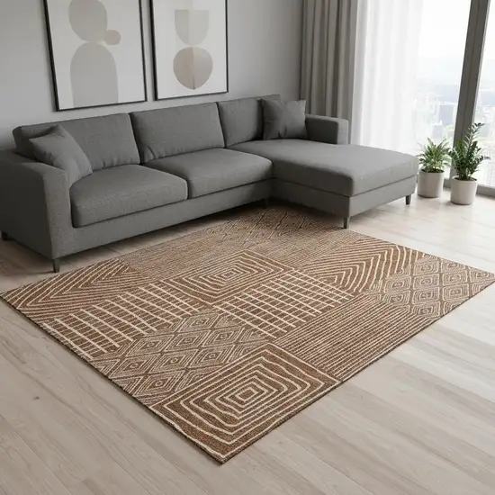 Rust And Ivory Geometric Washable Area Rug With UV Protection Photo 2