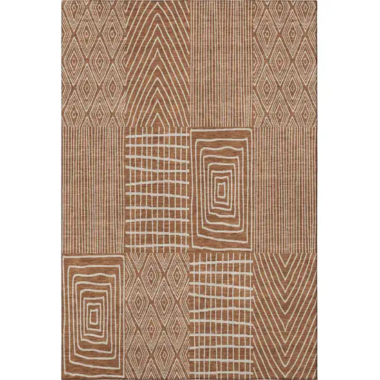 Rust And Ivory Geometric Washable Area Rug With UV Protection Photo 3