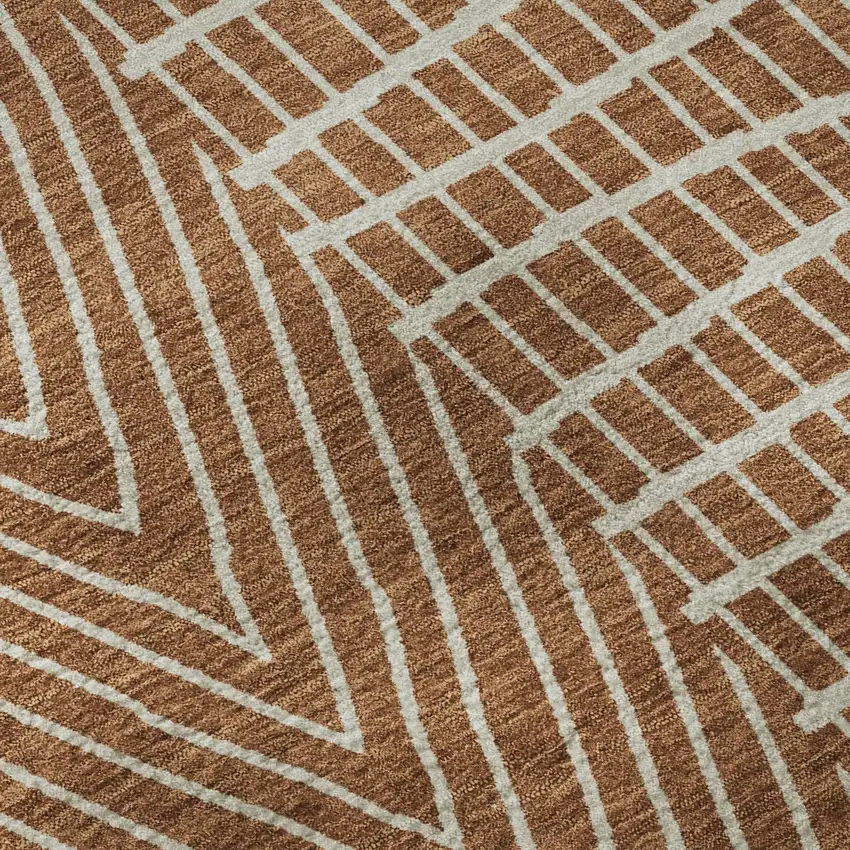 Rust And Ivory Geometric Washable Area Rug With UV Protection Photo 9