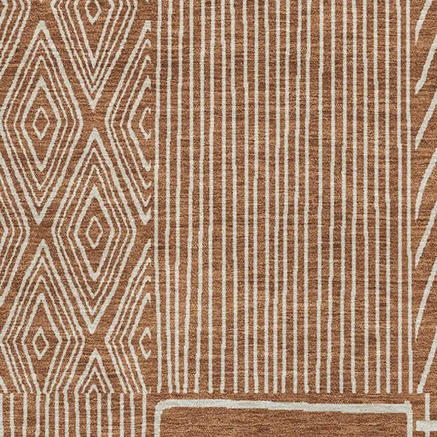 Rust And Ivory Geometric Washable Area Rug With UV Protection Photo 2