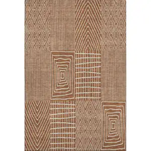 Photo of Rust And Ivory Geometric Washable Area Rug With UV Protection