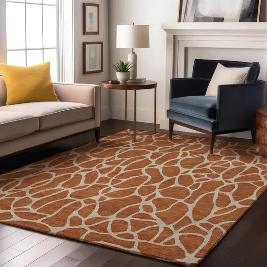 Rust And Ivory Geometric Washable Area Rug With UV Protection Photo 4