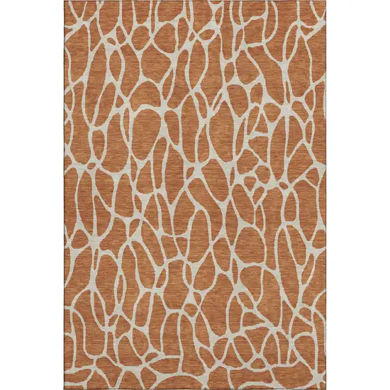 Rust And Ivory Geometric Washable Area Rug With UV Protection Photo 1
