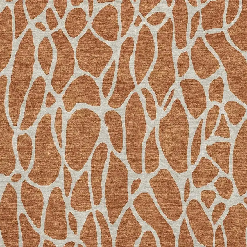 Rust And Ivory Geometric Washable Area Rug With UV Protection Photo 2