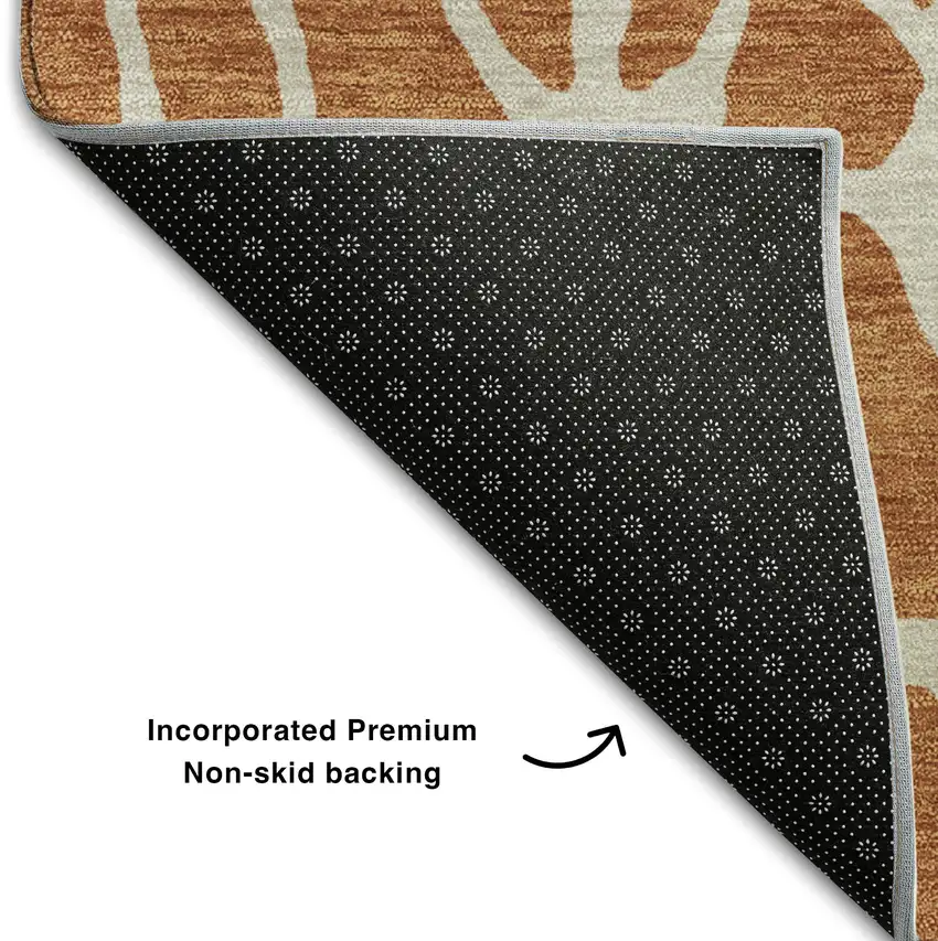 Rust And Ivory Geometric Washable Area Rug With UV Protection Photo 6