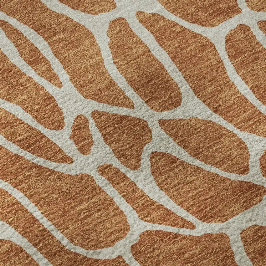 Rust And Ivory Geometric Washable Area Rug With UV Protection Photo 9