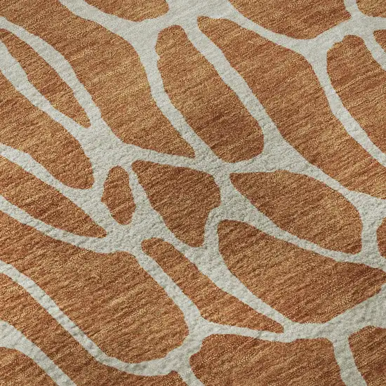 Rust And Ivory Geometric Washable Area Rug With UV Protection Photo 9
