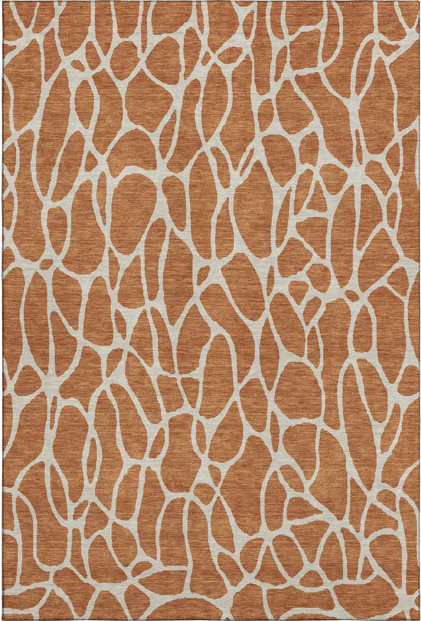 Rust And Ivory Geometric Washable Area Rug With UV Protection Photo 1