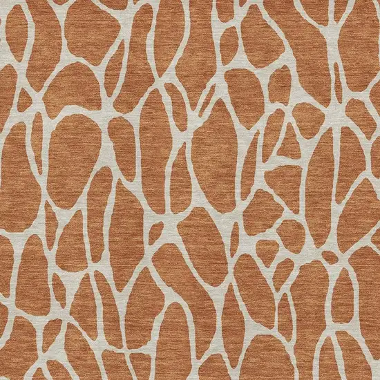 Rust And Ivory Geometric Washable Area Rug With UV Protection Photo 2