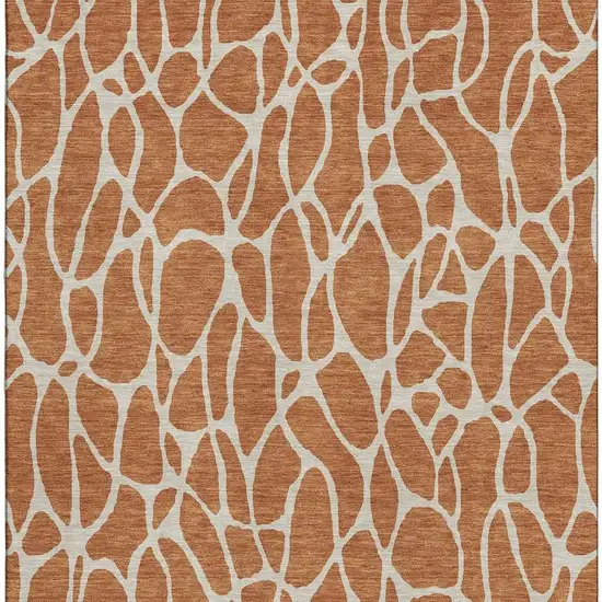 Rust And Ivory Geometric Washable Area Rug With UV Protection Photo 3