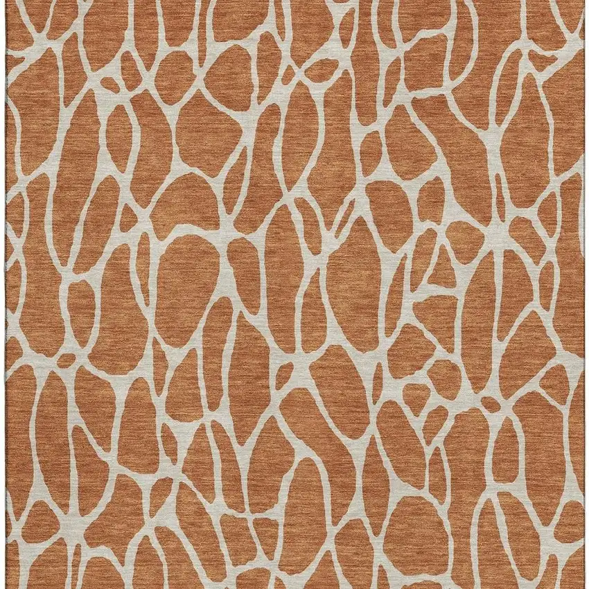 Rust And Ivory Geometric Washable Area Rug With UV Protection Photo 3