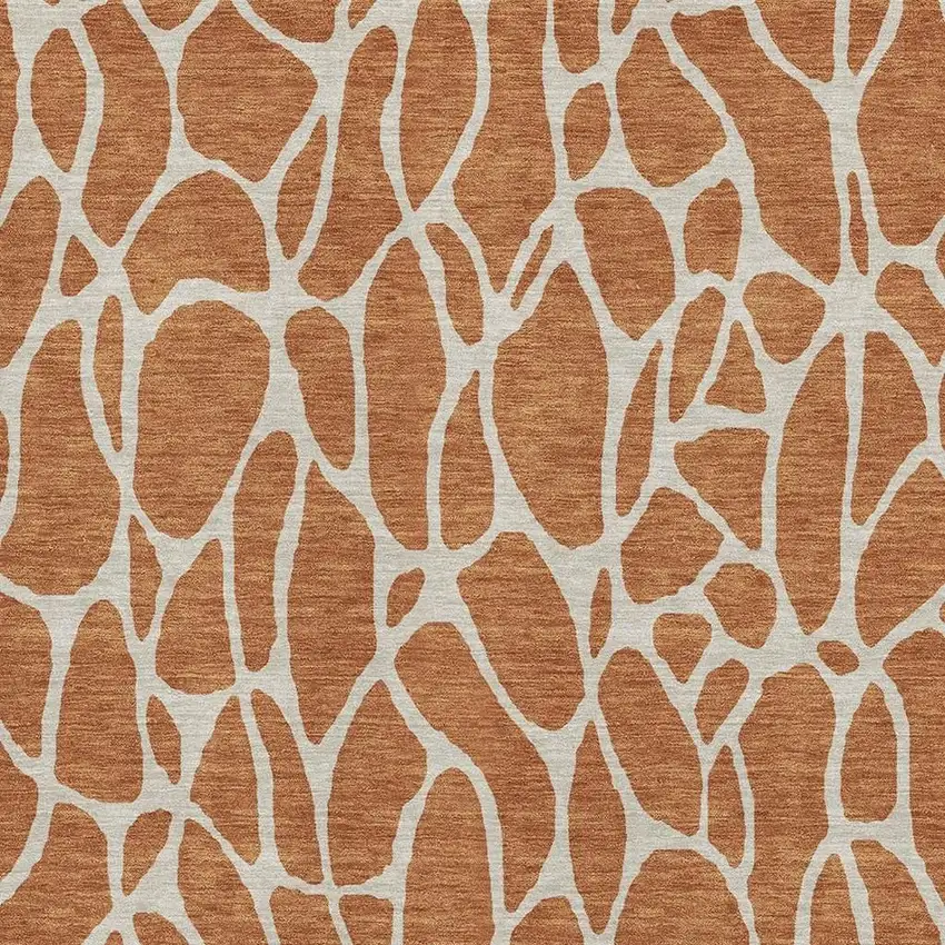 Rust And Ivory Geometric Washable Area Rug With UV Protection Photo 2