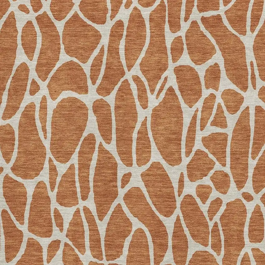 Rust And Ivory Geometric Washable Area Rug With UV Protection Photo 2
