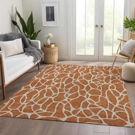 Rust And Ivory Geometric Washable Area Rug With UV Protection Photo 5
