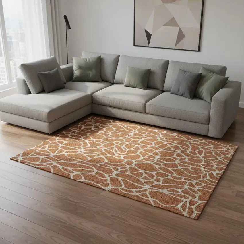 Rust And Ivory Geometric Washable Area Rug With UV Protection Photo 2