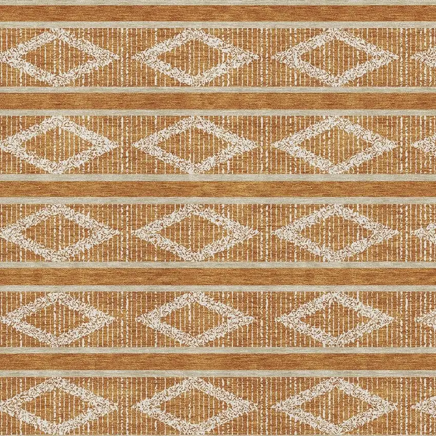 Rust And Ivory Geometric Washable Area Rug With UV Protection Photo 2