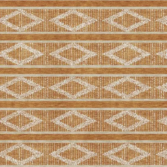 Rust And Ivory Geometric Washable Area Rug With UV Protection Photo 2