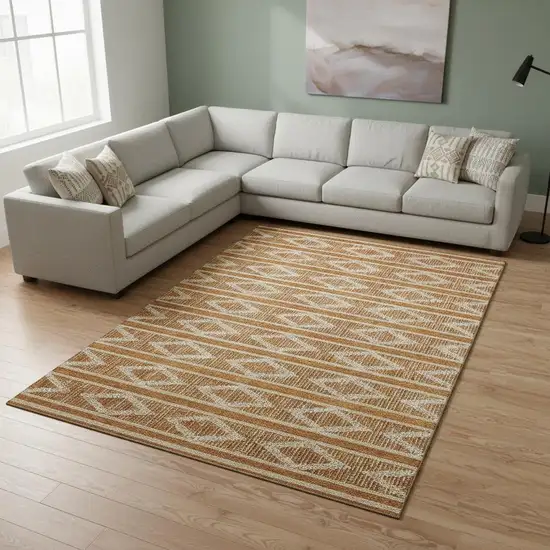 Rust And Ivory Geometric Washable Area Rug With UV Protection Photo 2